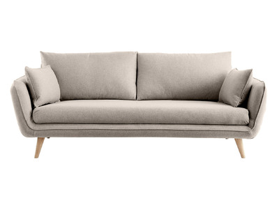 Canap&eacute; scandinave 3 places en tissu beige et bois clair CREEP