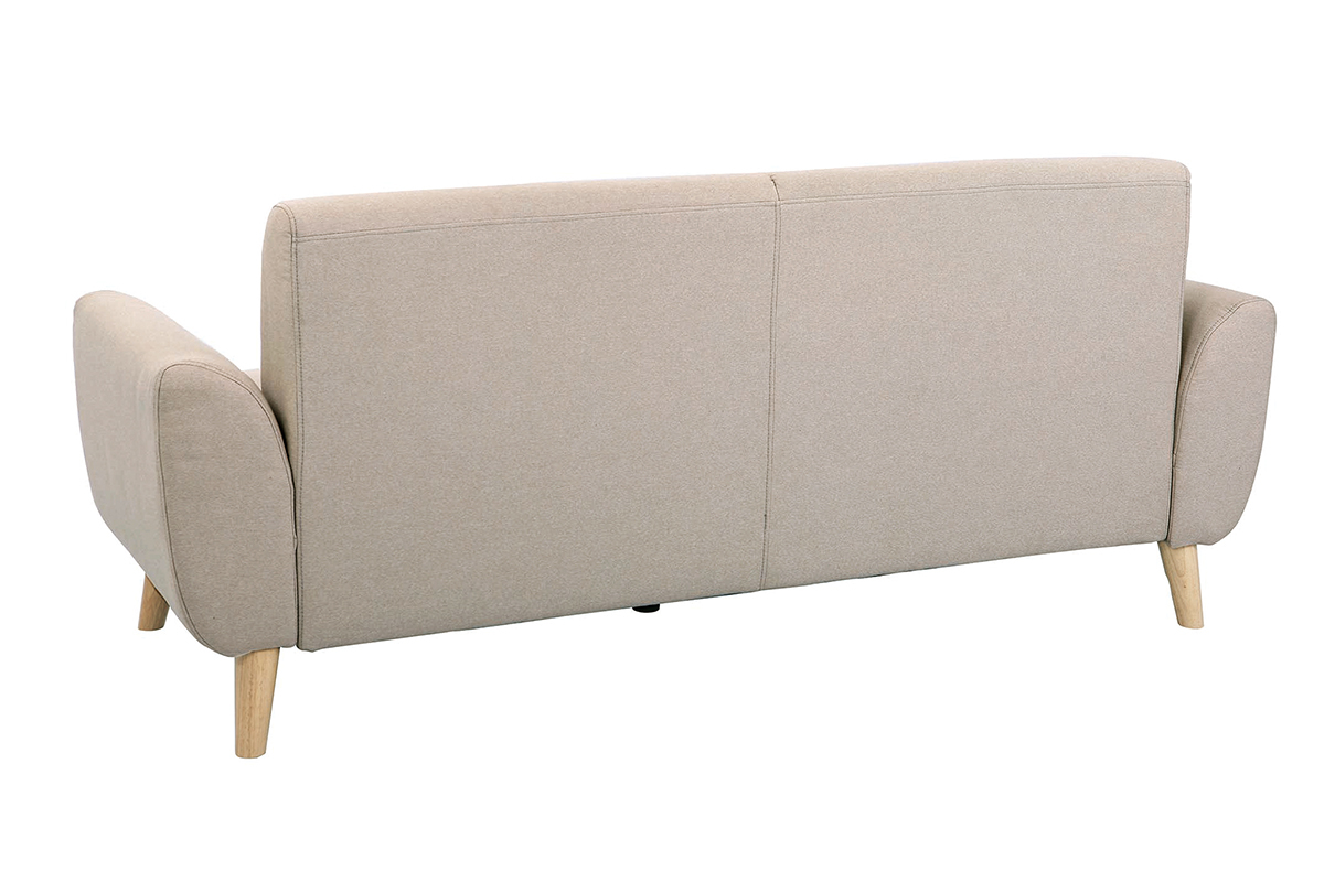 Canap� scandinave 3 places en tissu beige et bois clair EKTOR
