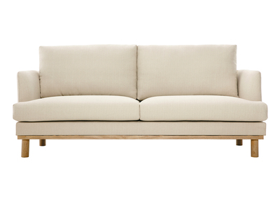 Canap&eacute; scandinave 3 places en tissu beige et bois clair HOBART