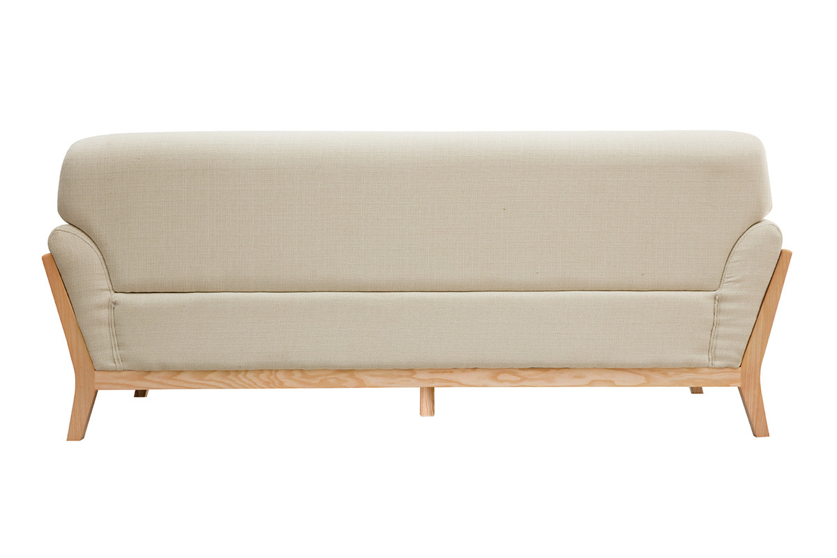 Canap� scandinave 3 places en tissu beige et bois clair YOKO