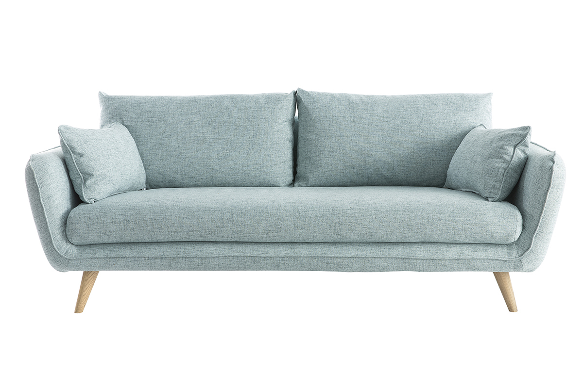 Canap� scandinave 3 places en tissu bleu glacier et bois clair CREEP