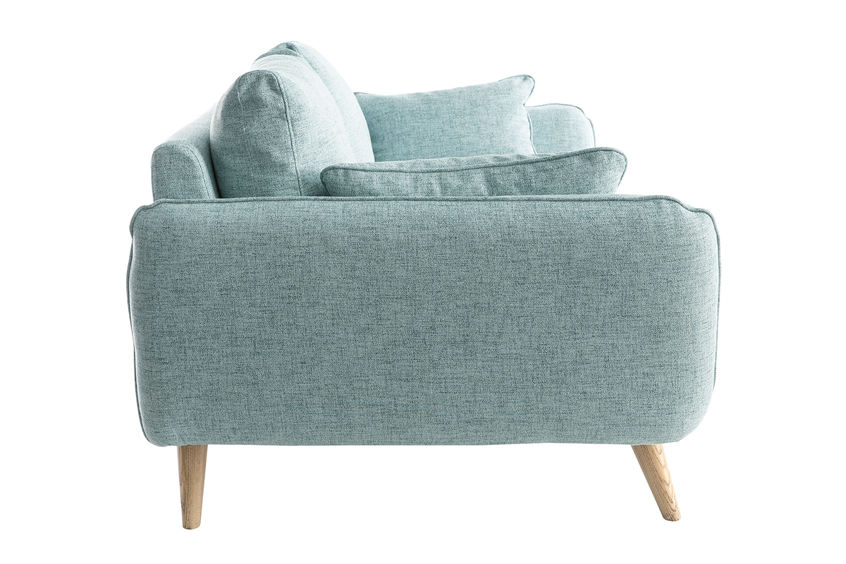 Canap� scandinave 3 places en tissu bleu glacier et bois clair CREEP