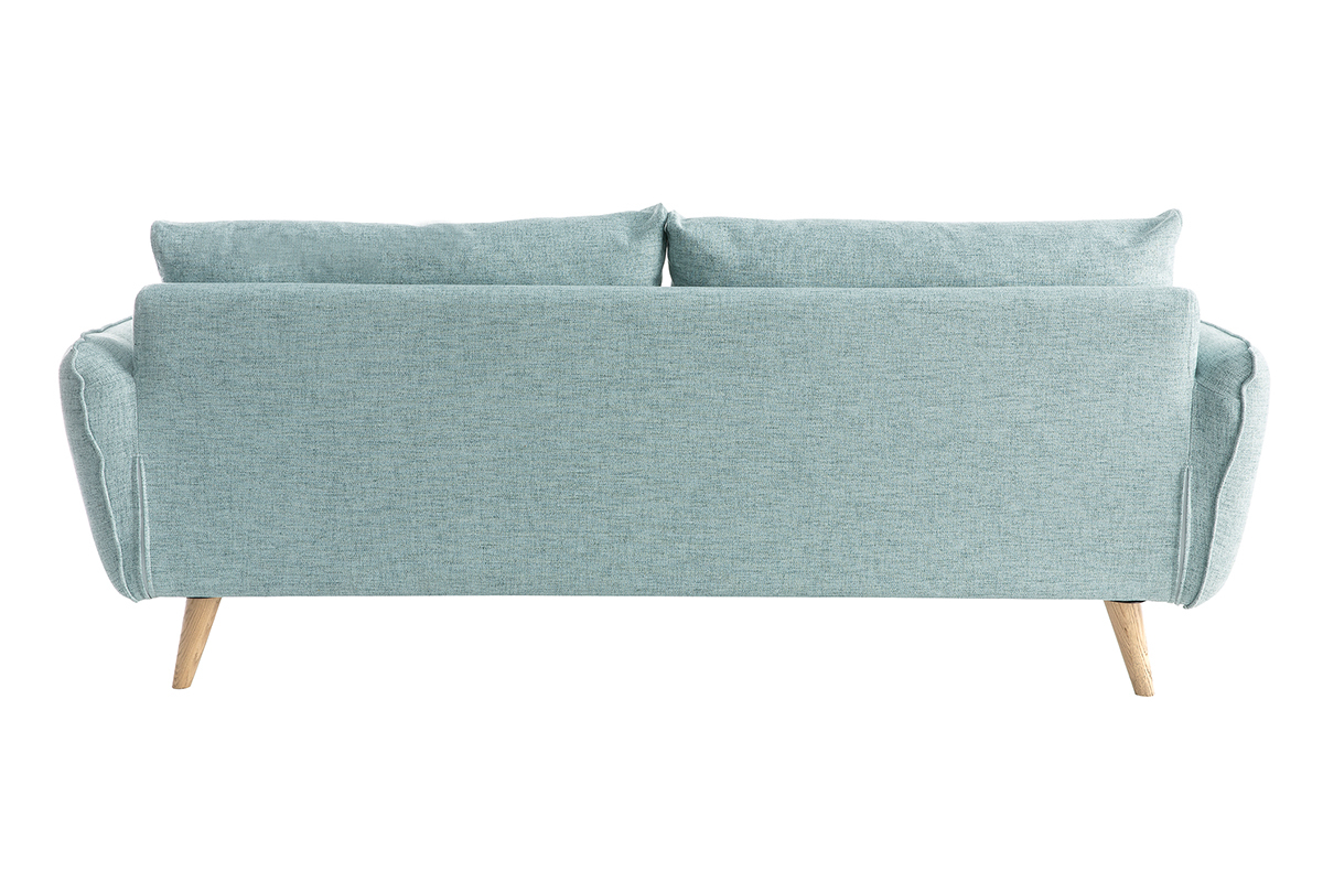 Canap� scandinave 3 places en tissu bleu glacier et bois clair CREEP