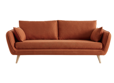 Canap&eacute; scandinave 3 places en tissu brique et bois clair CREEP
