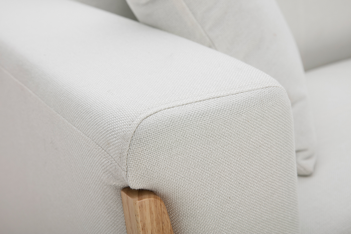 Canap� scandinave 3 places en tissu effet velours blanc cass� et bois clair FJORD