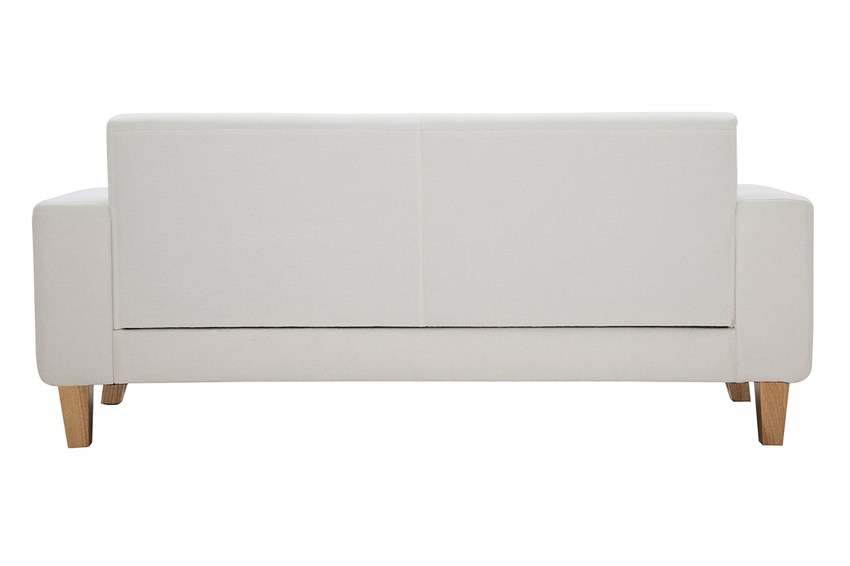 Canap� scandinave 3 places en tissu effet velours blanc cass� et bois clair FJORD