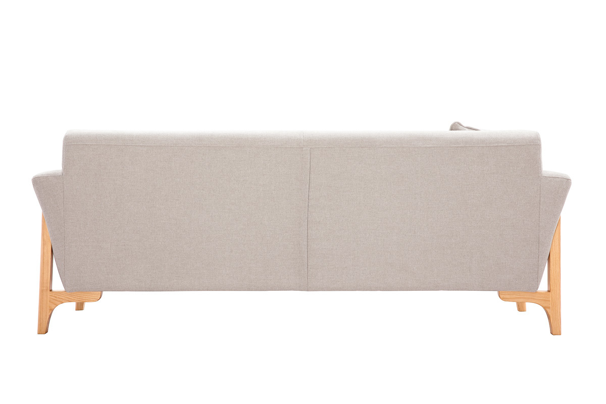 Canap� scandinave 3 places en tissu effet velours textur� beige et bois clair ASAKO