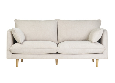Canap&eacute; scandinave 3 places en tissu effet velours textur&eacute; beige et bois clair CLAYTON