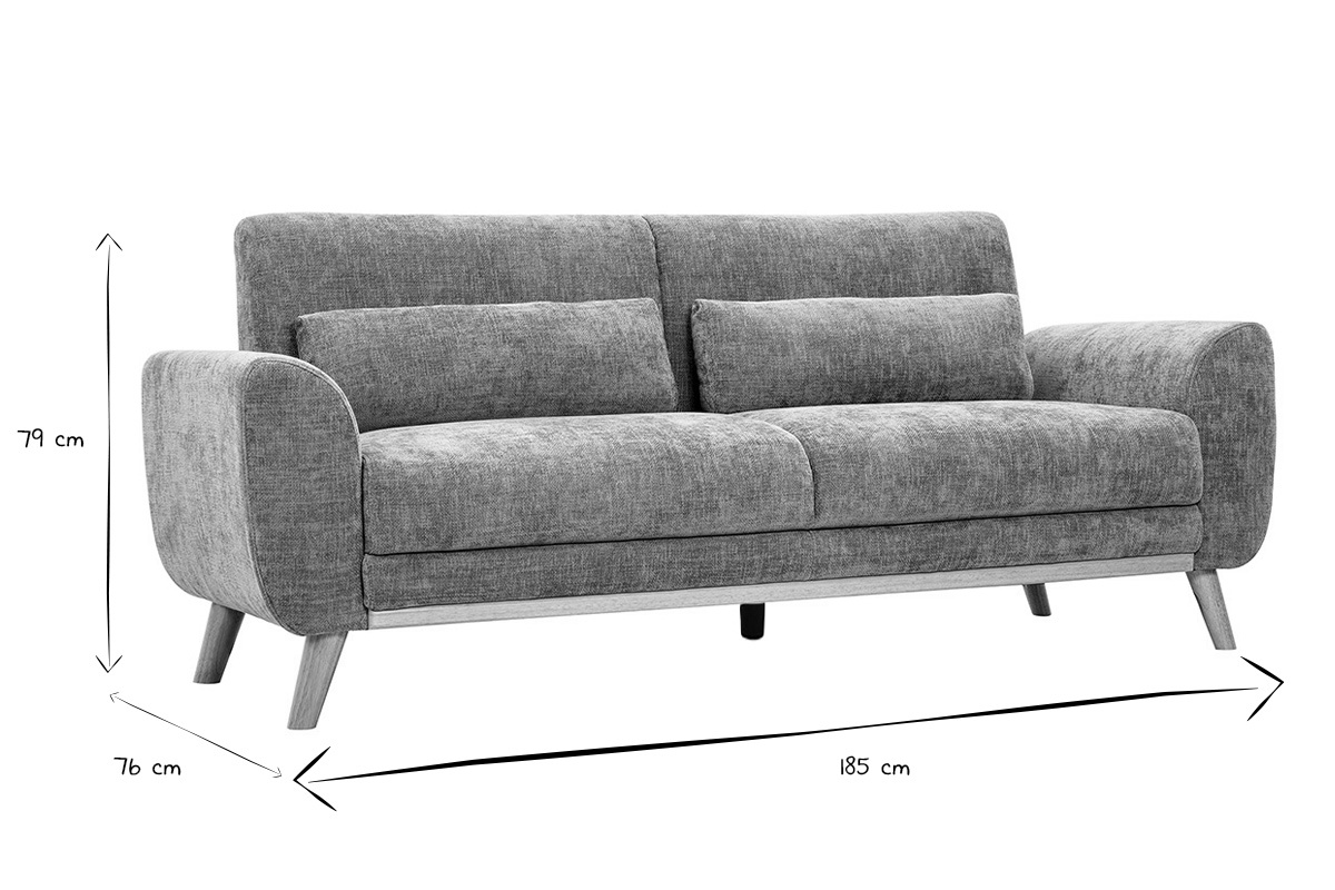 Canap� scandinave 3 places en tissu effet velours textur� taupe et bois clair EKTOR
