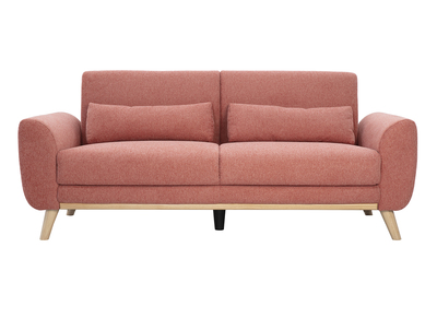 Canap&eacute; scandinave 3 places en tissu effet velours textur&eacute; terracotta et bois clair EKTOR