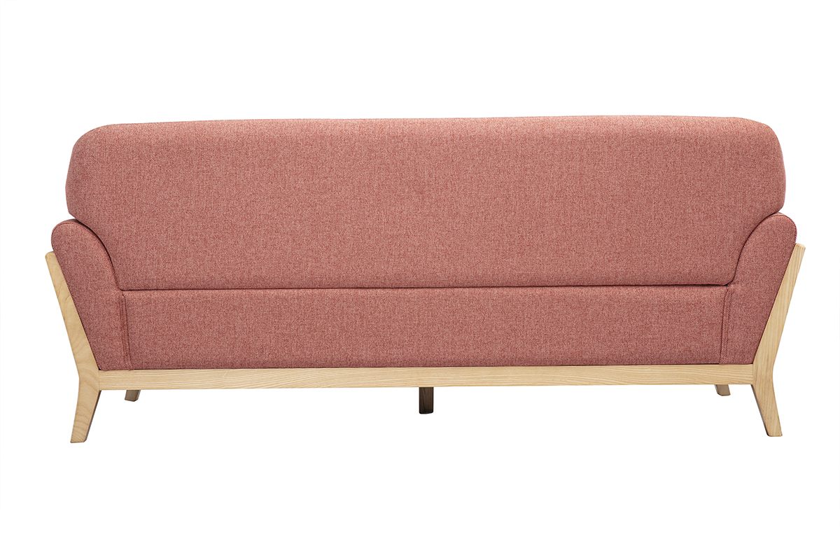 Canap� scandinave YOKO 3 places en tissu terracotta, vue de dos.