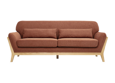 Canap&eacute; scandinave 3 places en tissu effet velours textur&eacute; terre br&ucirc;l&eacute;e et bois clair YOKO