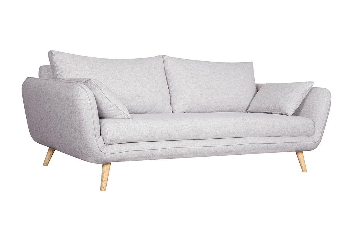 Canap� scandinave 3 places en tissu gris clair chin� et bois clair CREEP