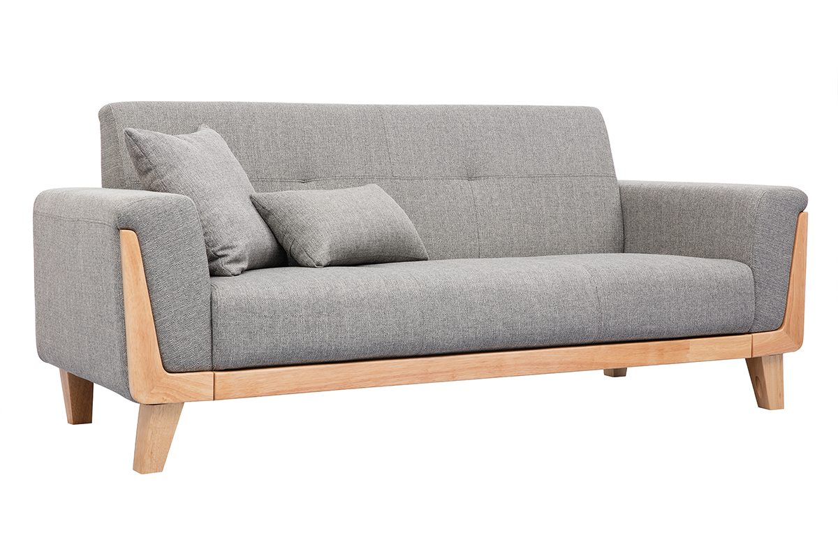Canap� scandinave 3 places en tissu gris et bois clair FJORD