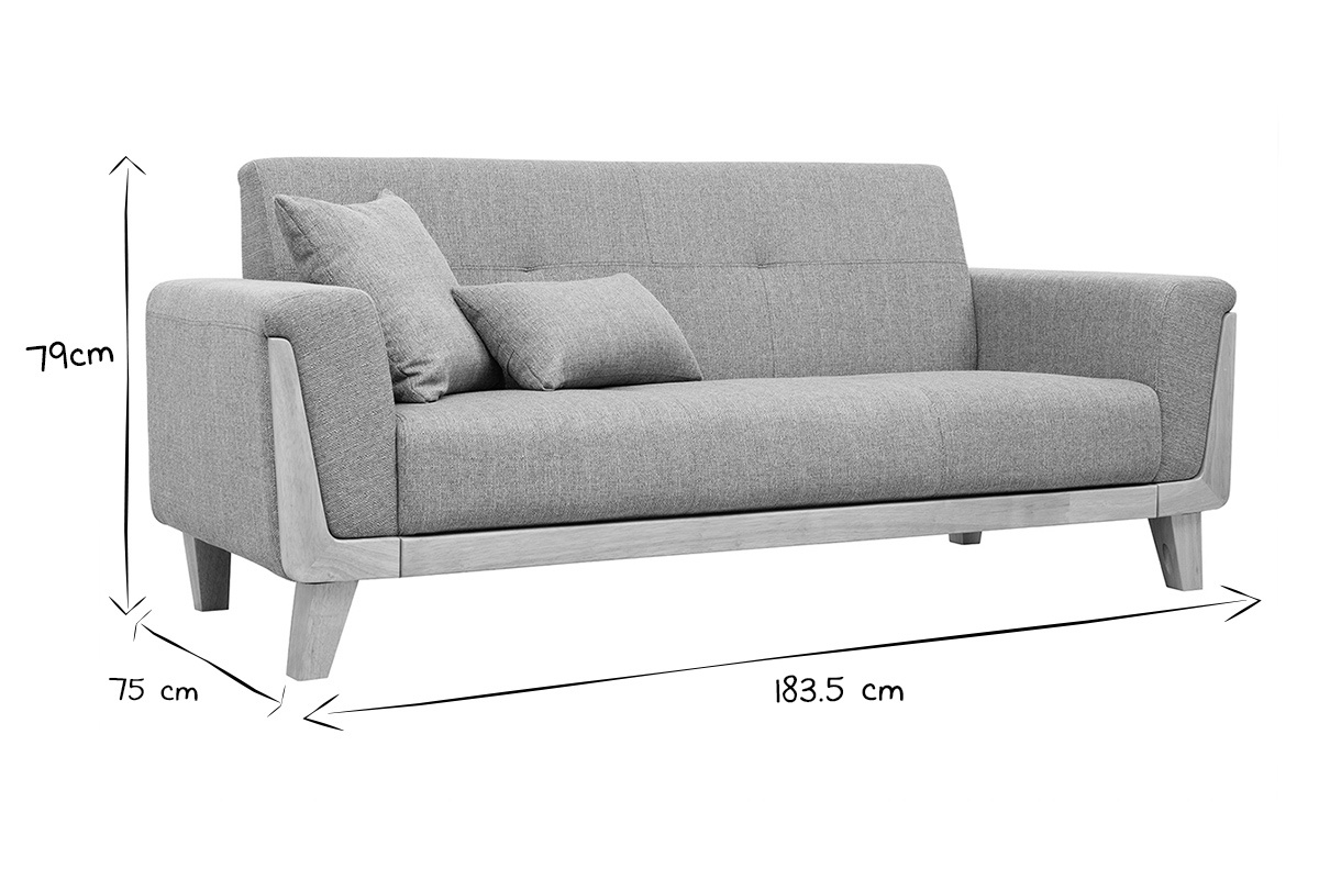 Canap� scandinave 3 places en tissu gris et bois clair FJORD
