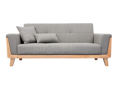Canap&eacute; scandinave 3 places en tissu gris et bois clair FJORD