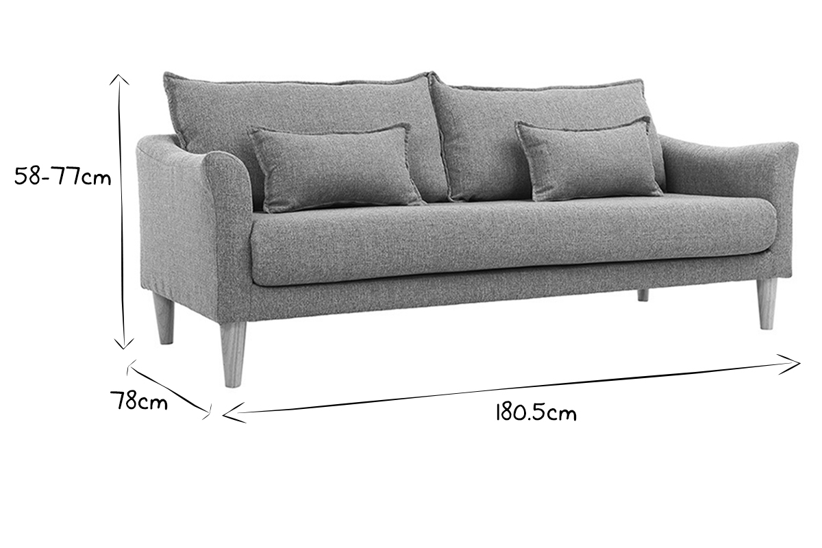 Canap� scandinave 3 places en tissu gris et bois clair KATE