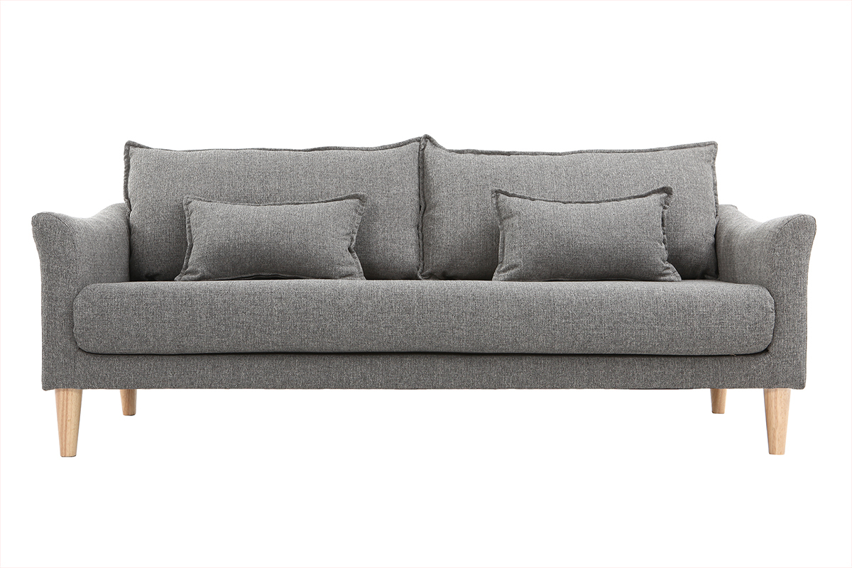 Canap� scandinave 3 places en tissu gris et bois clair KATE