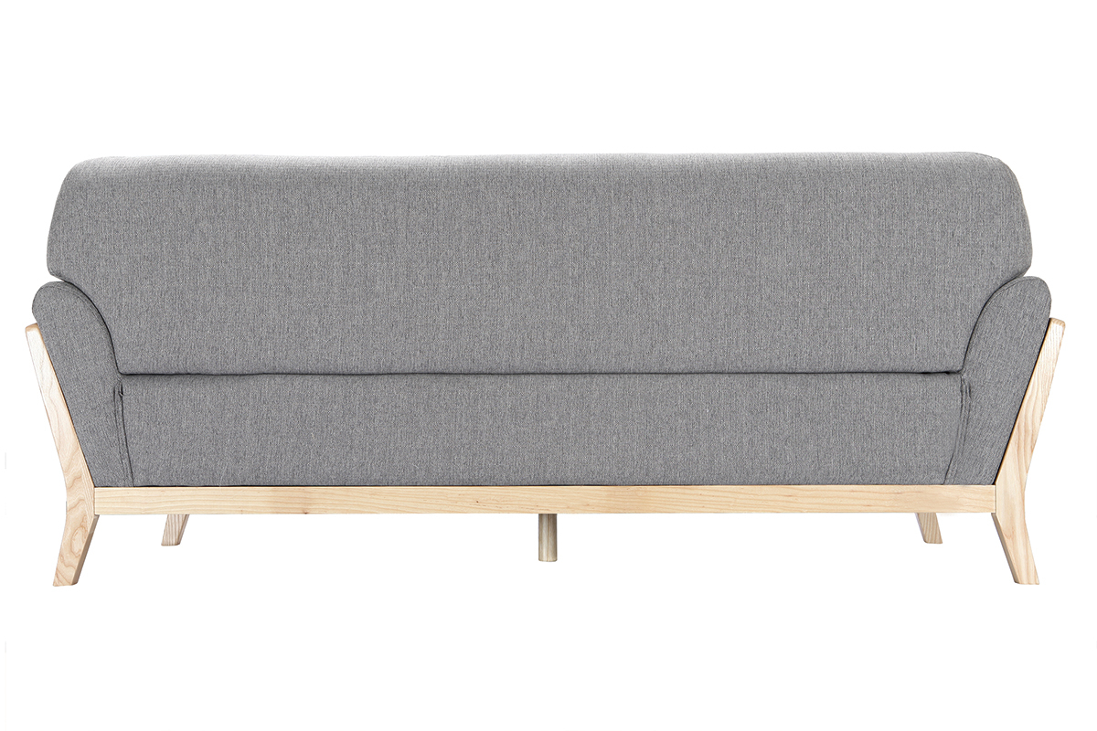 Canap� scandinave 3 places en tissu gris et bois clair YOKO