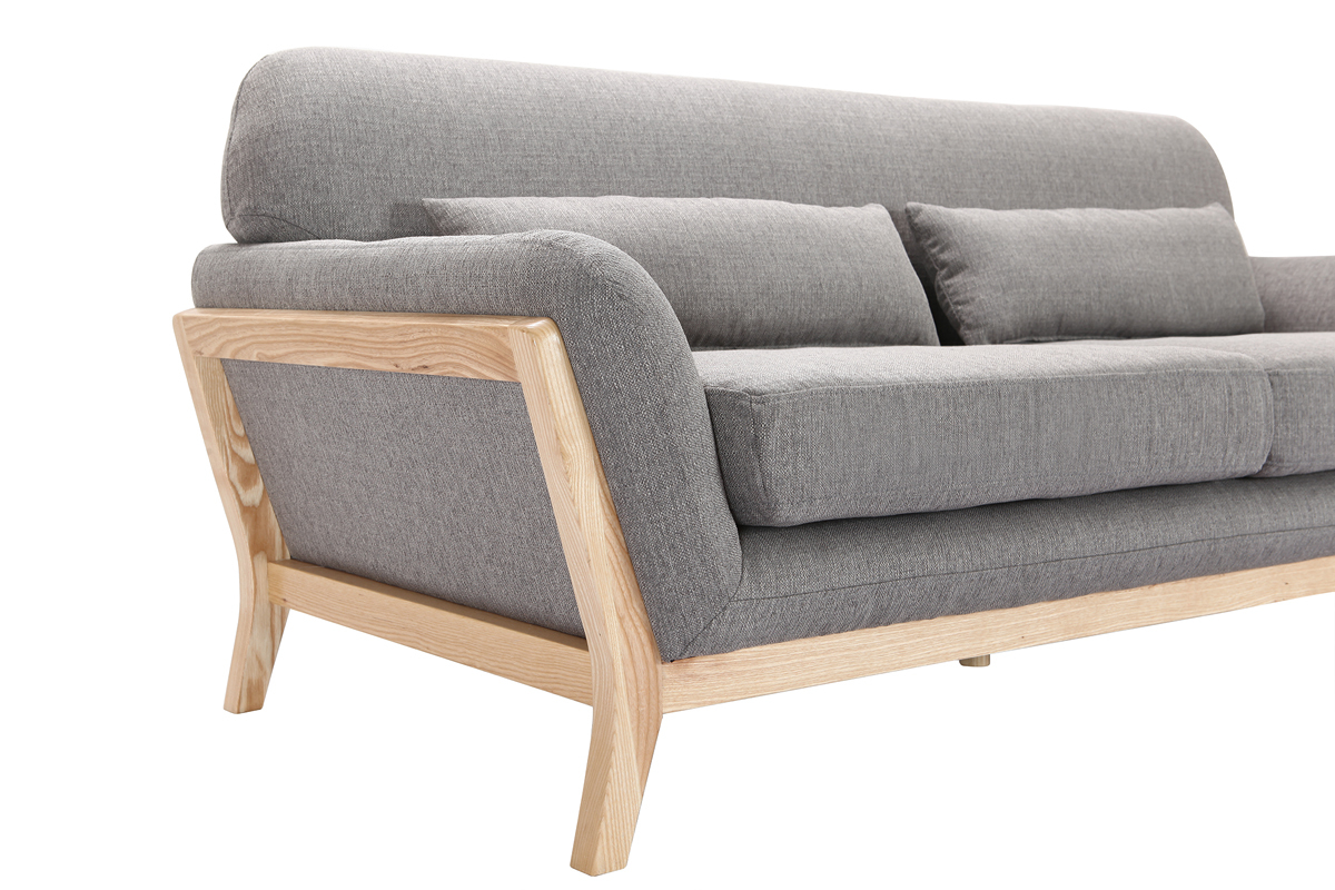 Canap� scandinave 3 places en tissu gris et bois clair YOKO