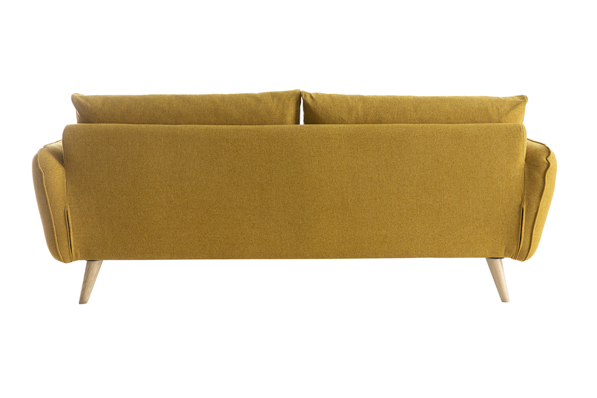 Canap� scandinave 3 places en tissu jaune cumin et bois clair CREEP