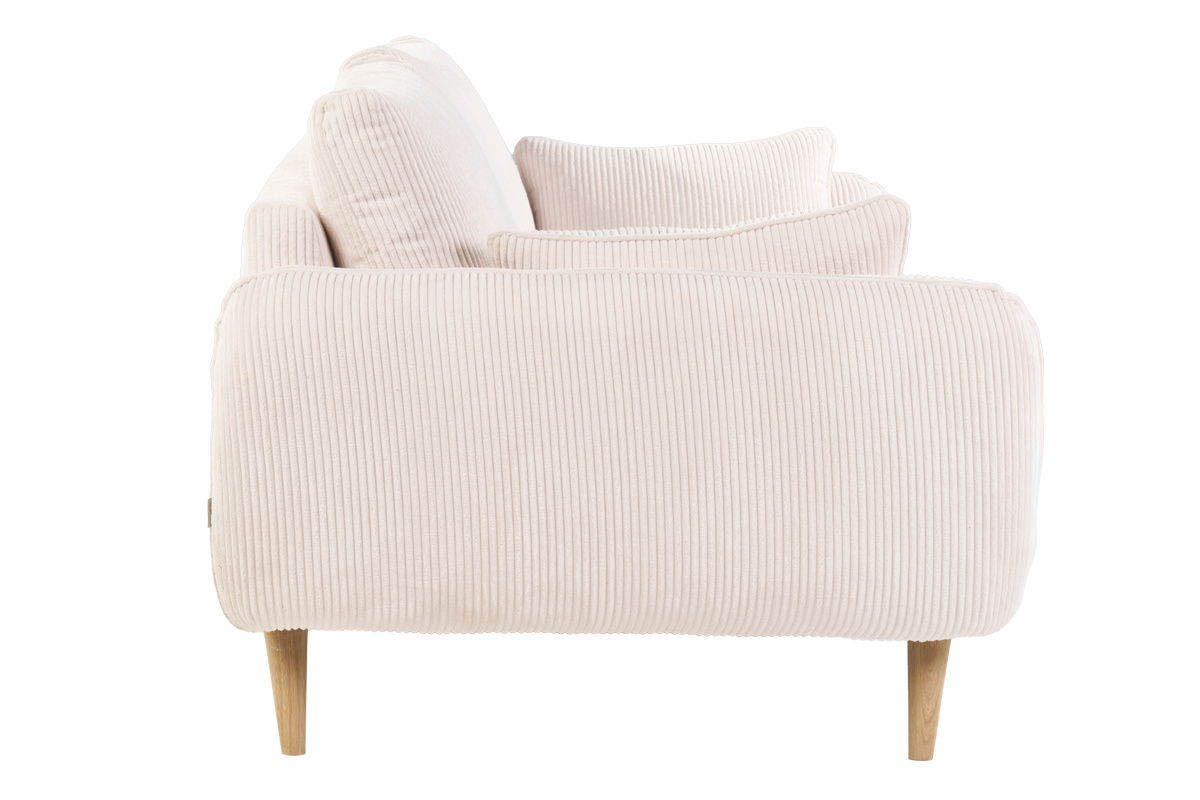 Canap� scandinave 3 places en tissu velours c�tel� �cru et bois clair CREEP