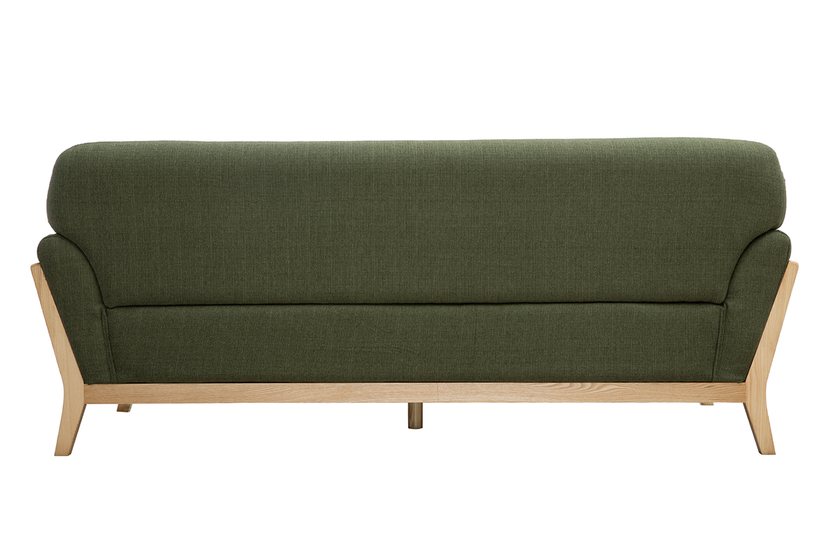 Canap� en tissu vert kaki et bois clair vue de dos, mod�le YOKO.