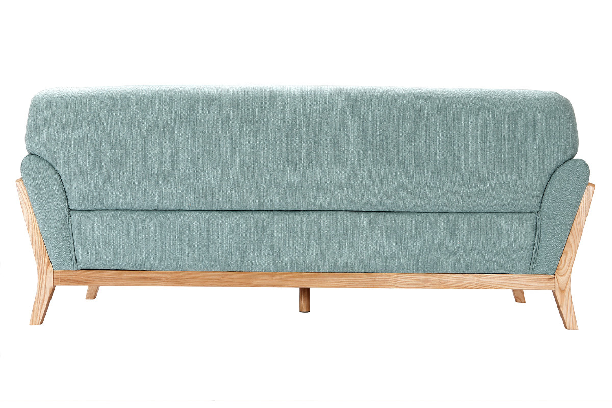 Canap� scandinave 3 places en tissu vert lagon et bois clair YOKO