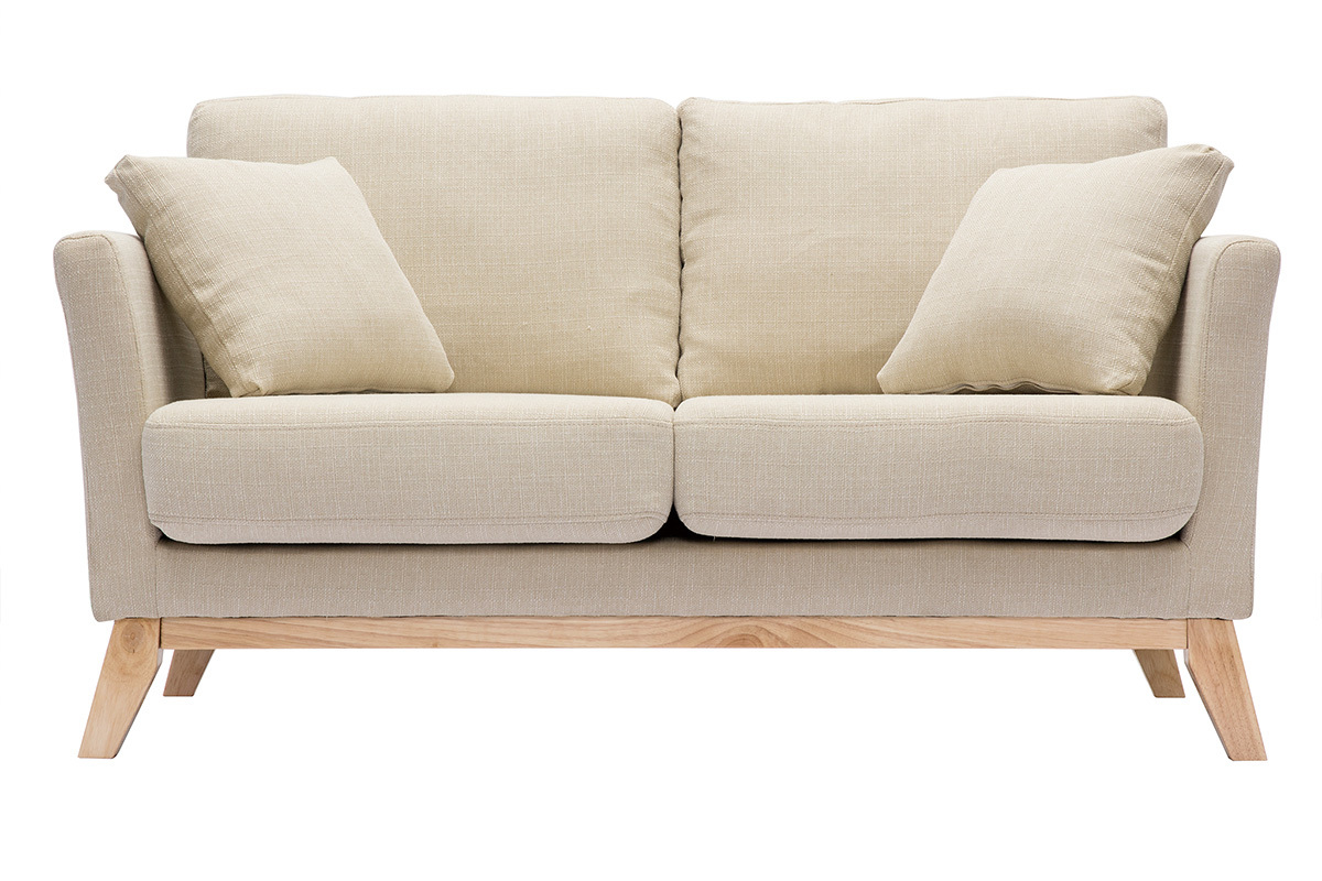 Canap� scandinave d�houssable 2 places en tissu beige et bois clair OSLO