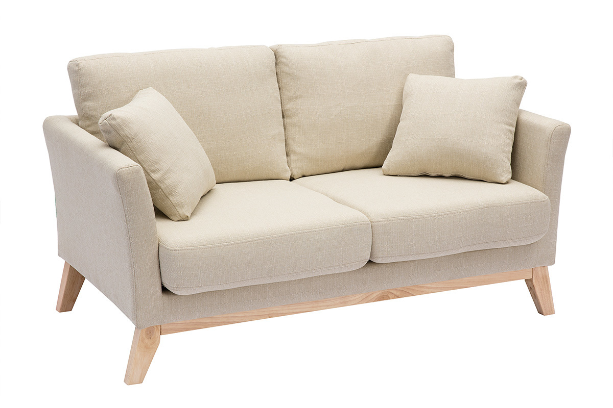 Canap� scandinave d�houssable 2 places en tissu beige et bois clair OSLO