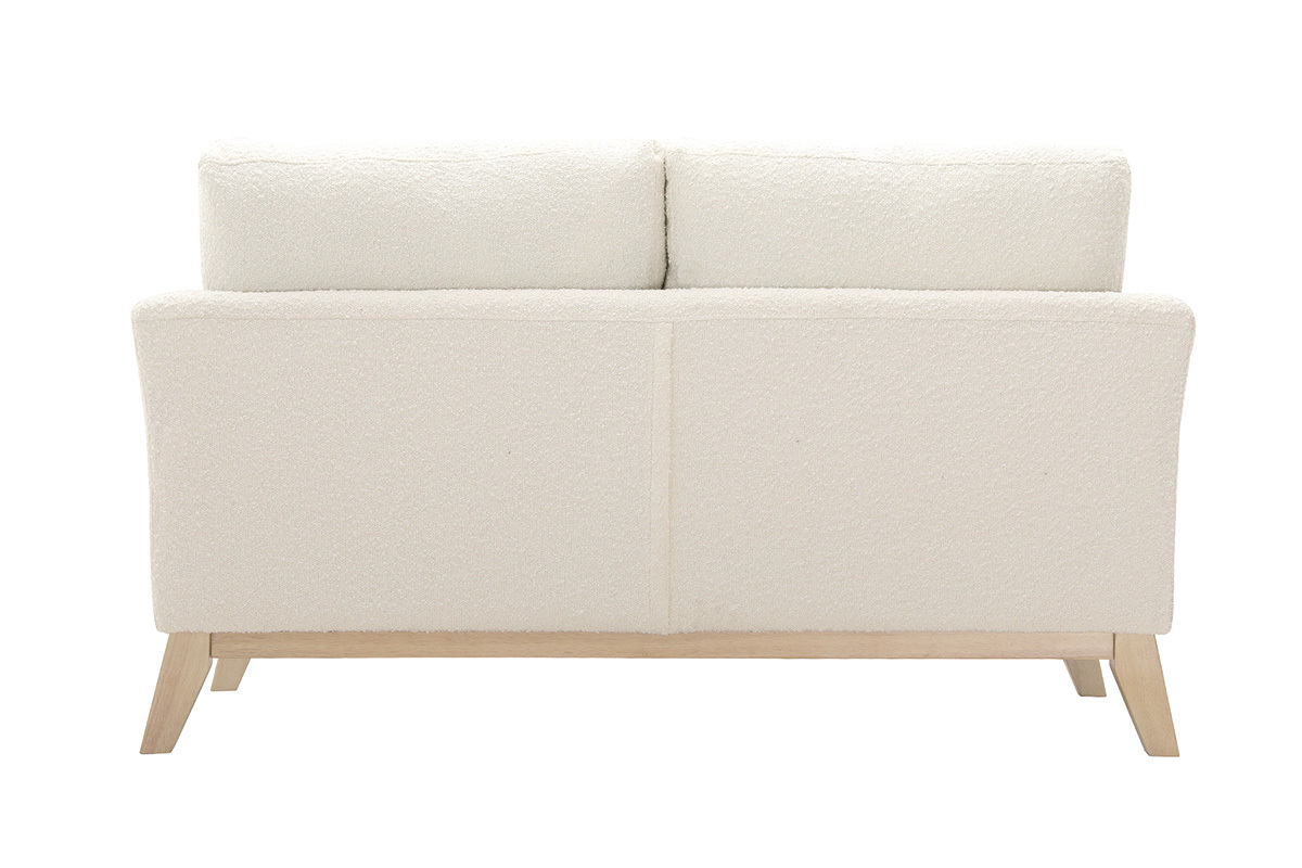 Canap� scandinave d�houssable 2 places, vue arri�re, en tissu effet laine boucl�e blanc cass� et pieds en bois clair.