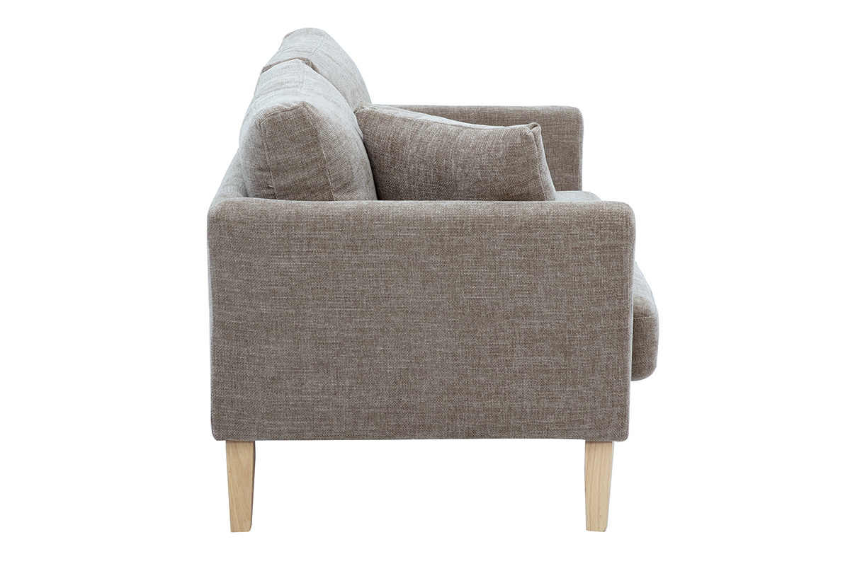 Canap� scandinave 2 places en tissu taupe et bois clair, d�houssable, design moderne.