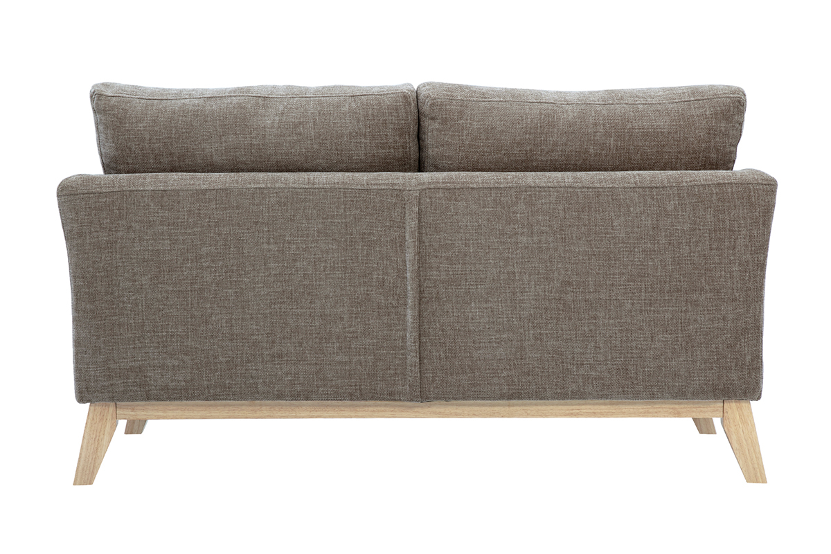 Canap� 2 places en tissu taupe effet velours textur� avec pieds en bois clair