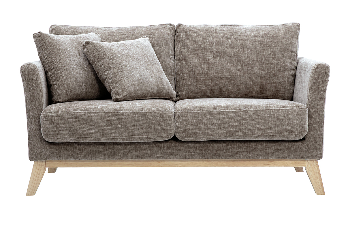 Canap� scandinave 2 places en tissu taupe et bois clair Oslo