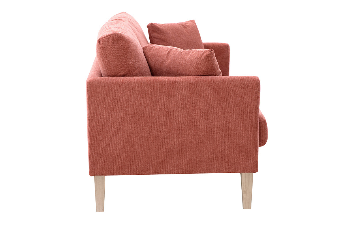 Canap� scandinave d�houssable 2 places en tissu effet velours textur� terracotta et bois clair OSLO