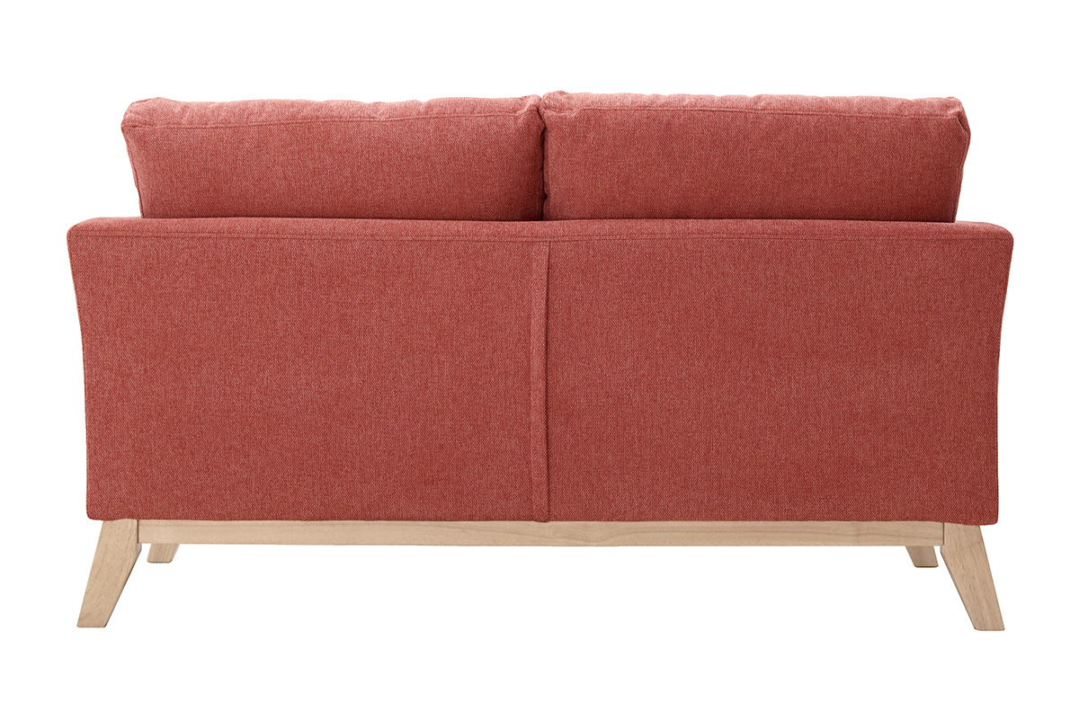 Canap� scandinave d�houssable 2 places en tissu effet velours textur� terracotta et bois clair OSLO