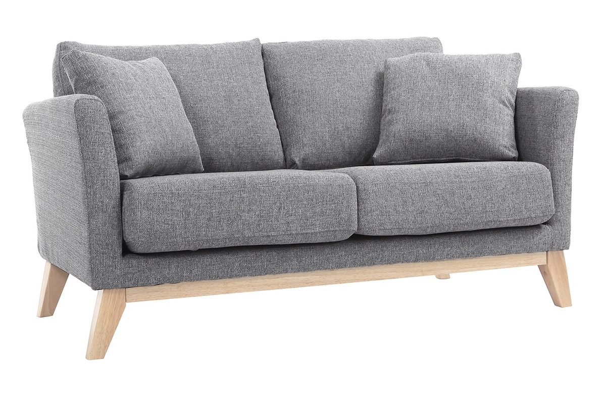 Canap� scandinave d�houssable 2 places en tissu gris clair et bois clair OSLO