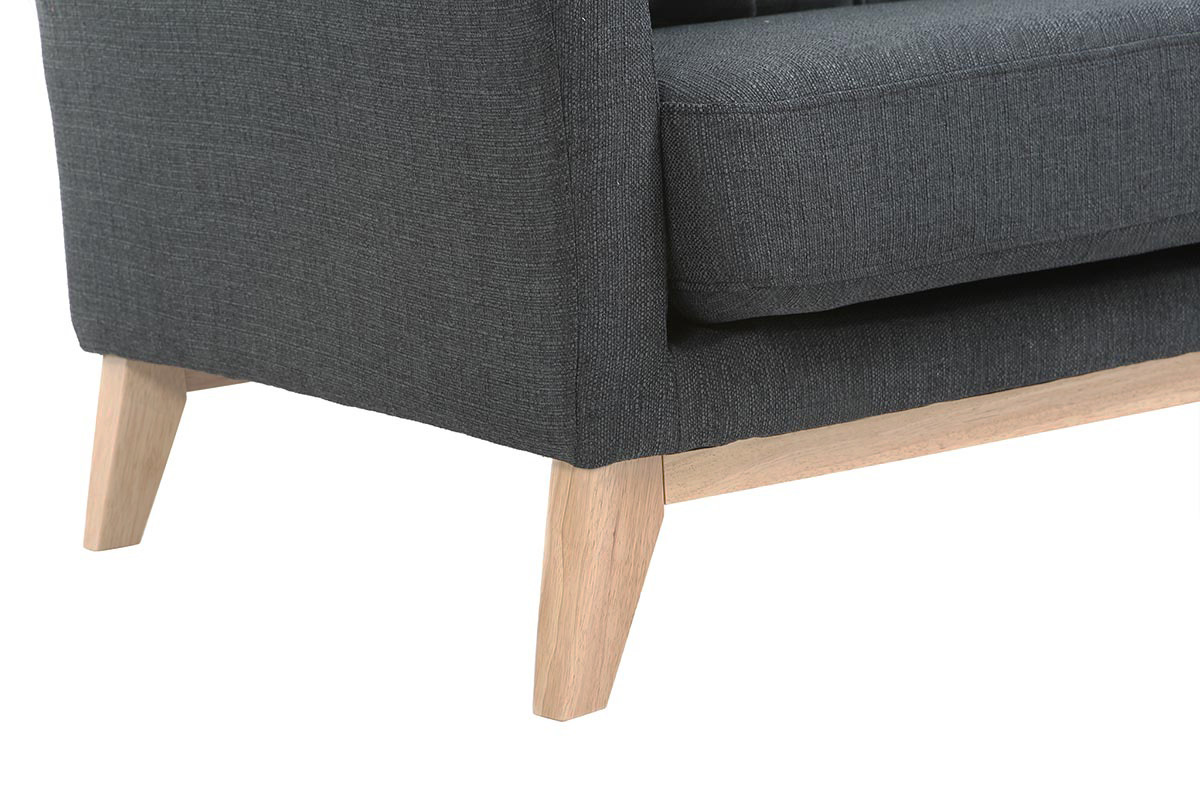 Vue rapproch�e du canap� 2 places Oslo en tissu gris fonc�, pieds en bois clair.
