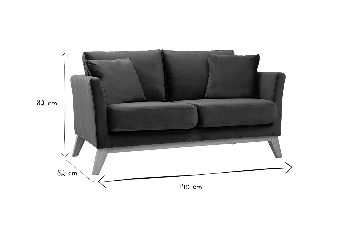 Canap� scandinave 2 places avec dimensions, en noir et blanc.