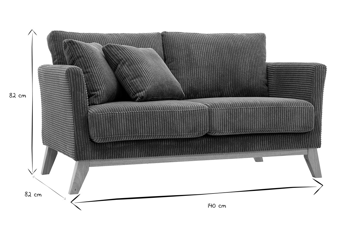 Canap� scandinave 2 places en velours c�tel� vert kaki et bois clair