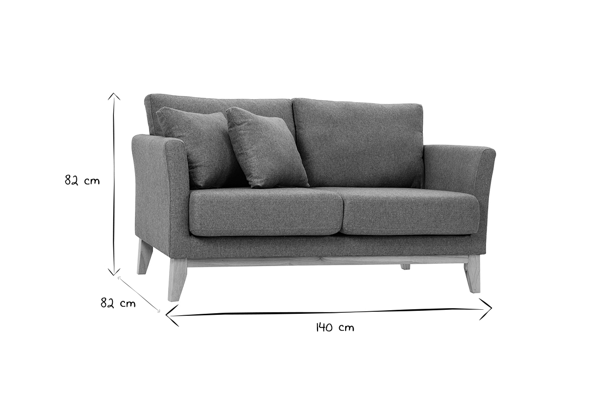 Dimensions du canap� scandinave OSLO 2 places en noir et blanc, longeur 140 cm, hauteur 82 cm.