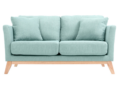 Canap&eacute; scandinave d&eacute;houssable 2 places en tissu vert lagon et bois clair OSLO