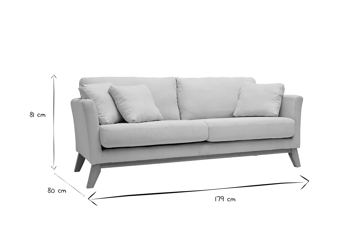 Canap� scandinave d�houssable 3 places avec dimensions L179 x P80 x H81 cm, en noir et blanc.