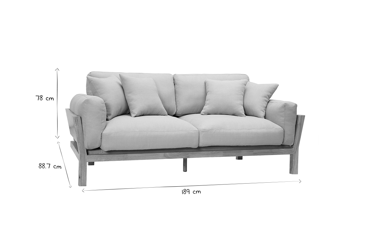 Canap� scandinave d�houssable 3 places en tissu blanc cr�me et bois clair KYO