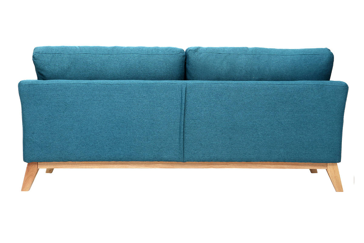 Canap� scandinave d�houssable 3 places en tissu bleu canard et bois clair OSLO