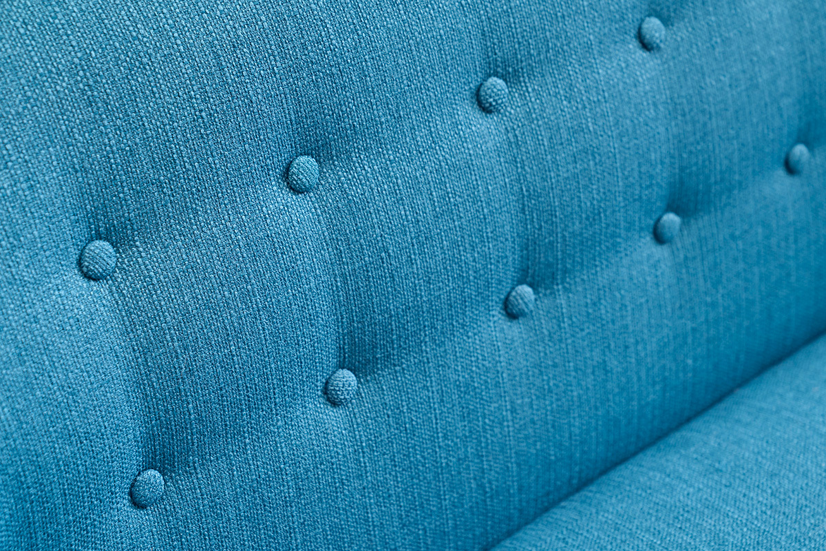 Canap� scandinave d�houssable 3 places en tissu bleu canard et bois clair YNOK