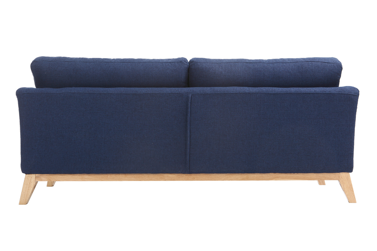 Vue arri�re du canap� scandinave OSLO en tissu bleu fonc� avec pieds en bois clair.