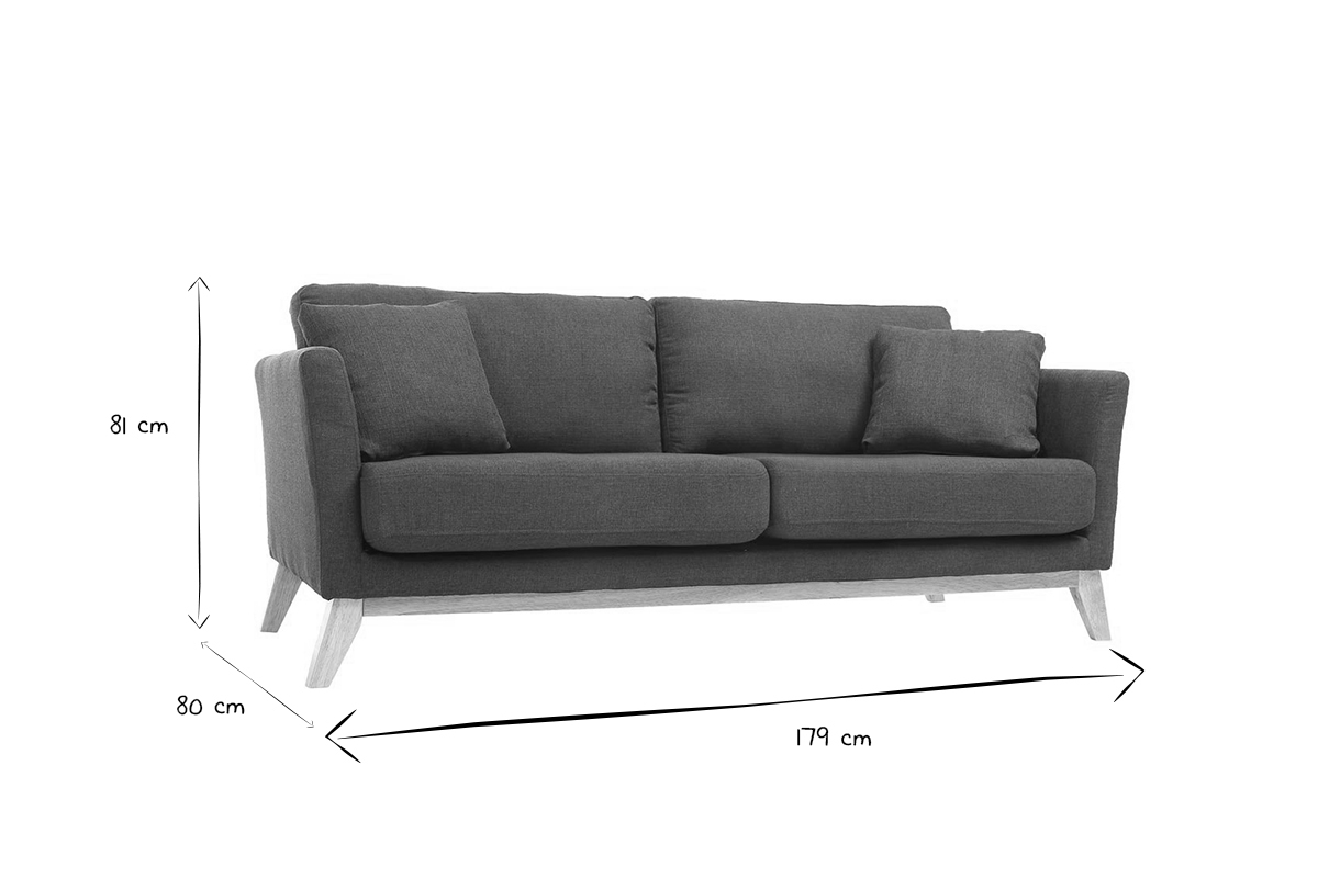 Dimensions du canap� OSLO 3 places en noir et blanc : L179 x P80 x H81 cm.