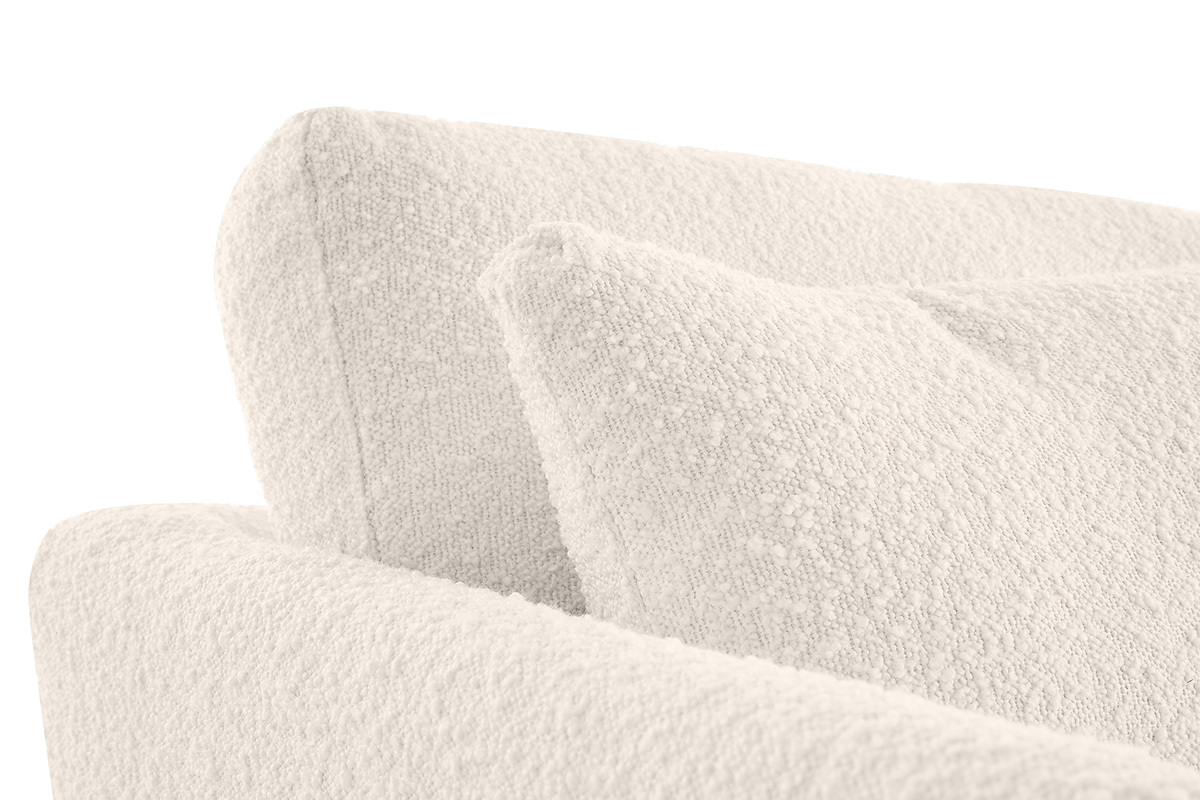 Canap� scandinave d�houssable 3 places en tissu effet laine boucl�e blanc cass� et bois clair OSLO