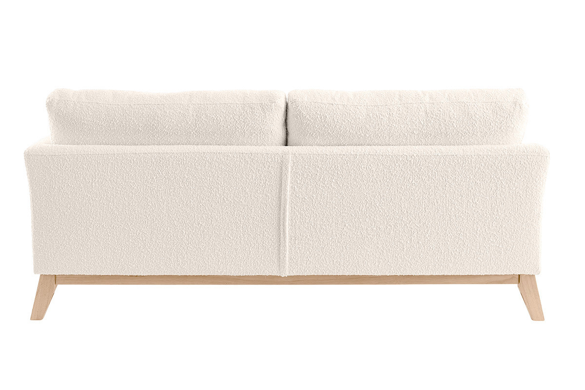 Canap� scandinave d�houssable 3 places en tissu effet laine boucl�e blanc cass� et bois clair OSLO